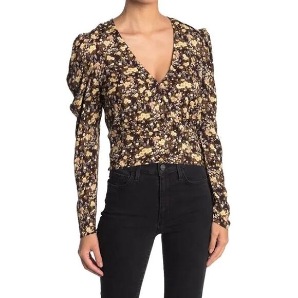 AFRM Floral Wrap Front Long Puff Sleeve Top - Fall Bouquet - Medium - Picture 1 of 12